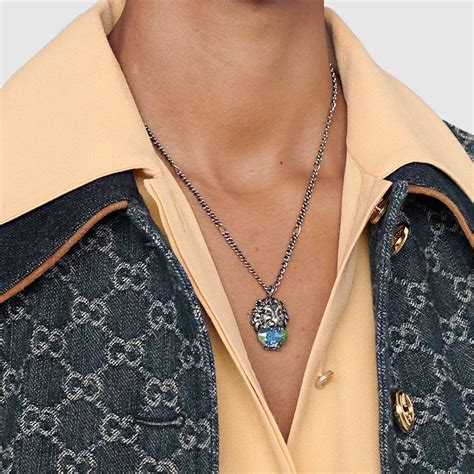 white gold lion head necklace gucci|gucci crossbody with lion head.